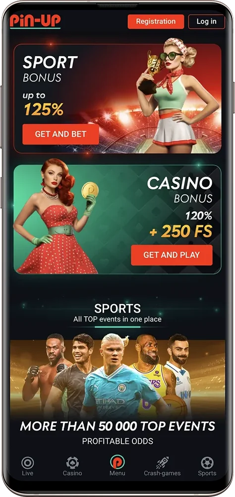 Screenshot of the Pin-Up app home page
