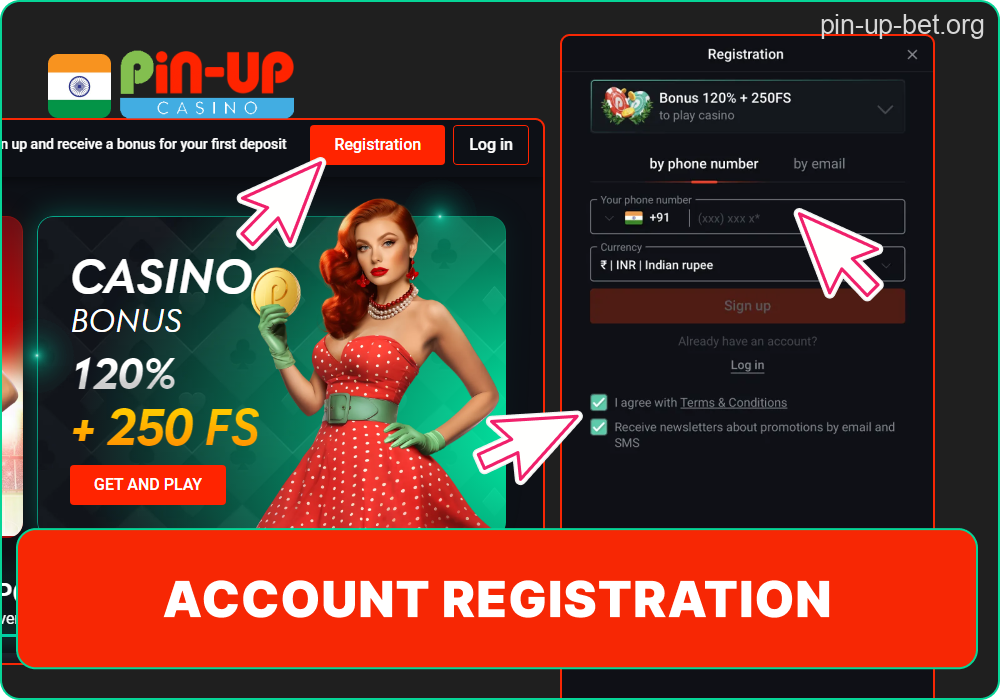 Pin-Up user sign-up step