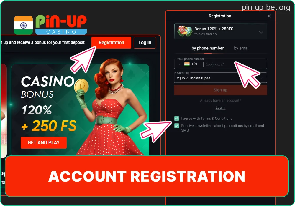 Pin-Up user sign-up step