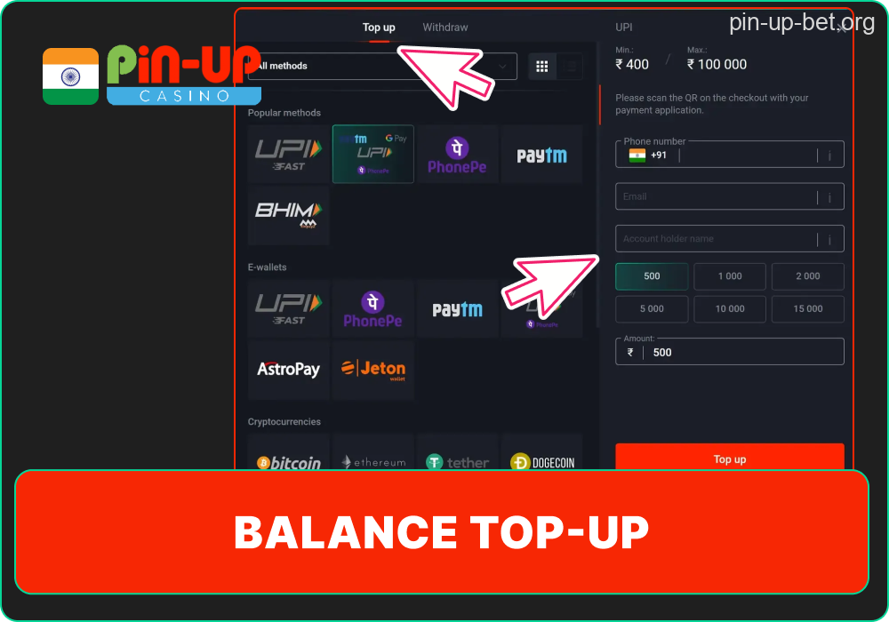 Pin-Up deposit step guide