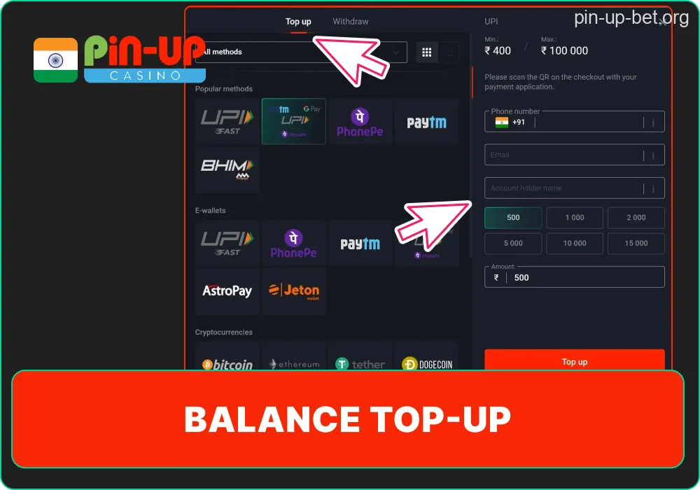 Pin-Up deposit step guide